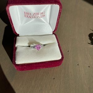 Pink sapphire heart ring, blue topaz earrings, diamonds ring, & garnet earrings